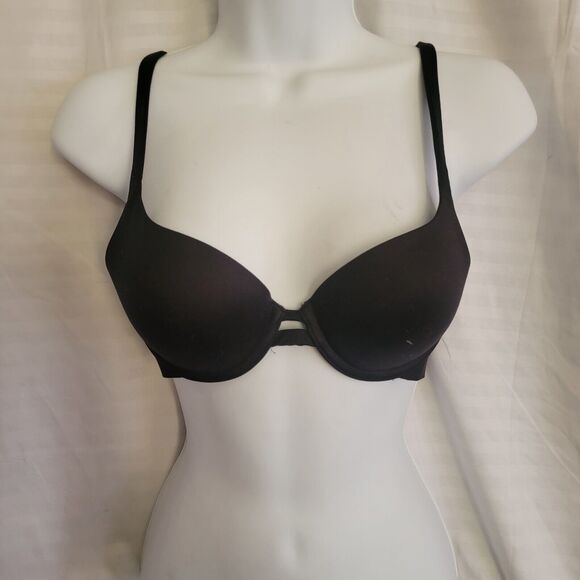 34A AUDEN Womens Black Plunging Padded Underwire Back Closure Push-Up Bra 3D - Picture 2 of 10